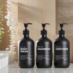 Matte Black Soap Shampoo Dispenser Shower Gel Conditioner Liquid Container Bathroom Lotion Bottle with 6/8/12 Labels 2/3PCS/Set