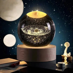 Small 3D Solar System Crystal Ball With LED Base.