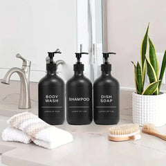 Matte Black Soap Shampoo Dispenser Shower Gel Conditioner Liquid Container Bathroom Lotion Bottle with 6/8/12 Labels 2/3PCS/Set