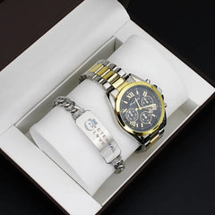 4Pcs Couple Watch Set Men Quartz Steel Watch for Lovers Luxury Womens Wristwatch & Bracelet
