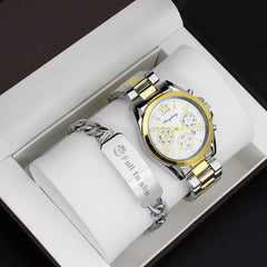 4Pcs Couple Watch Set Men Quartz Steel Watch for Lovers Luxury Womens Wristwatch & Bracelet