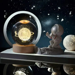 Small 3D Solar System Crystal Ball With LED Base.
