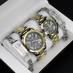 4Pcs Couple Watch Set Men Quartz Steel Watch for Lovers Luxury Womens Wristwatch & Bracelet